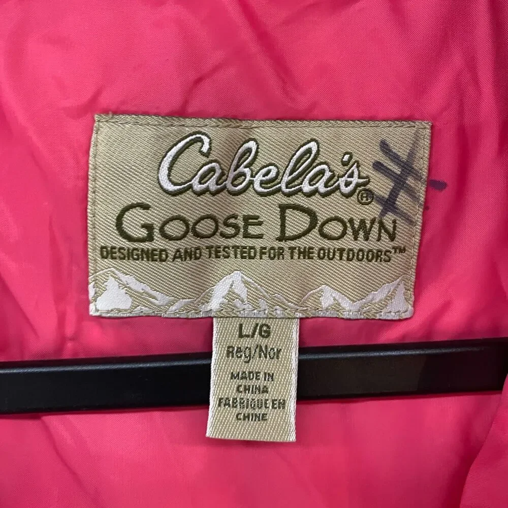 Cabelas Kids Vest Girl L Goose Down Puffer Pink Full Zip Ski Outdoor Winter Snow